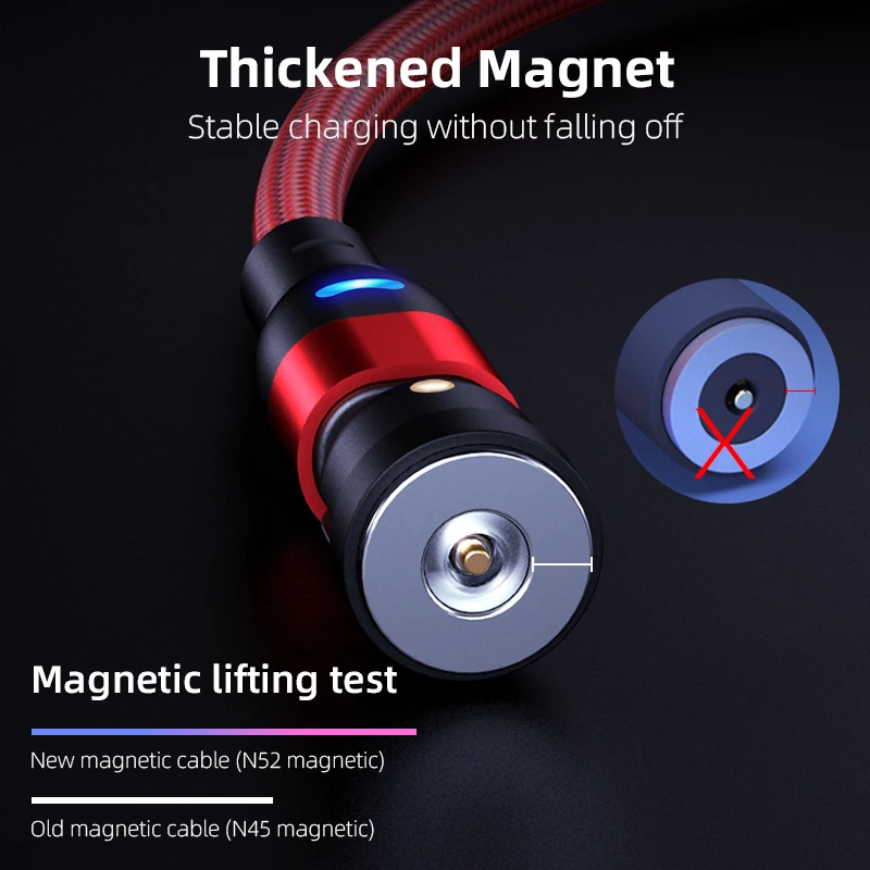 AUFU 540 Degrees Rotating Magnetic Cable Micro USB Type C Phone Cable For iPhone11 Pro XS Max Samsung Xiaomi USB Cord Wire Cable