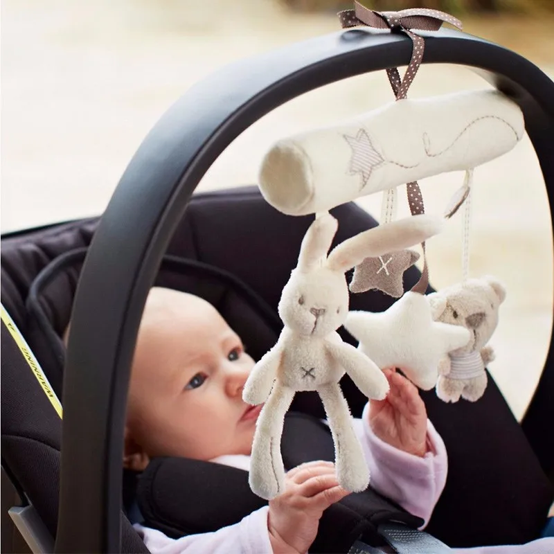 Lapin bébé suspendu lit siège de sécurité en peluche jouet main cloche multifonctionnel en peluche jouet poussette cadeaux mobiles