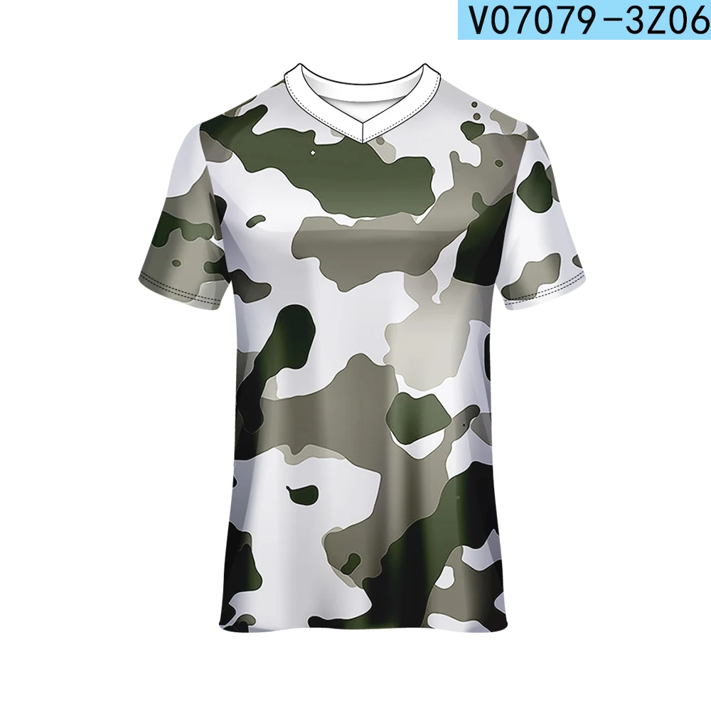 Мужская футболка WAMNI с коротким рукавом, армейский зеленый камуфляж, футболка для бега, спортивная одежда для гонок, топ с v-образным вырезом, Полиэстеровая быстросохнущая футболка - Цвет: V07079-3Z06