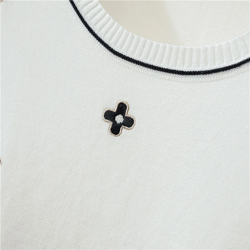 yellow sweater Pure cotton T-shirt women 2022 summer new O-neck pullover Flower knitwear plus size casual sweater short-sleeved tees hot cardigan
