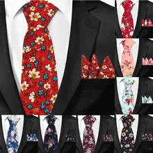 Для мужчин галстук-платок 2 шт./компл. из хлопчатобумажной ткани с принтом Галстуки для Для мужчин платок шейный платок с ярким цветочным принтом облегающие Свадебная вечеринка аксессуары