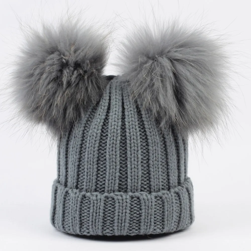 

Warm Newborn Knitted Beanie Real Fur Pompon Toddler Baby Casual Fashion Children Hat Boys Girls Outdoor Skullies Caps Bonnet