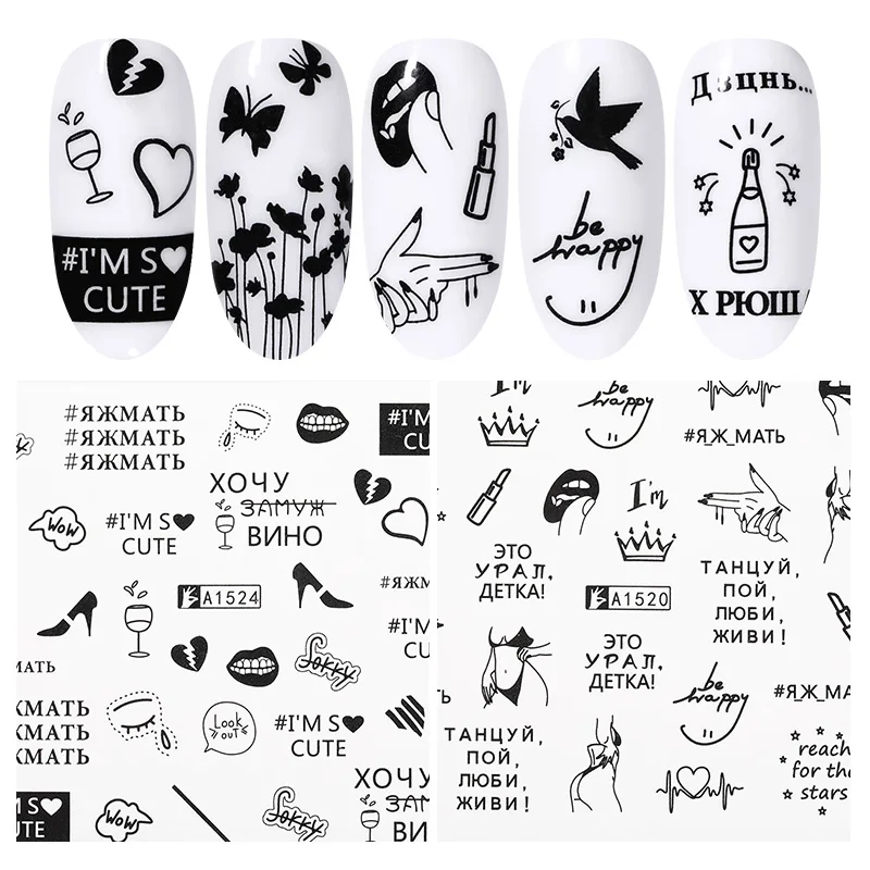 

1 Sheet Nail Art Stckers Flower Patterns Black White Color Water Transfer Decals Stickers DIY Design For Nail Art Decoration