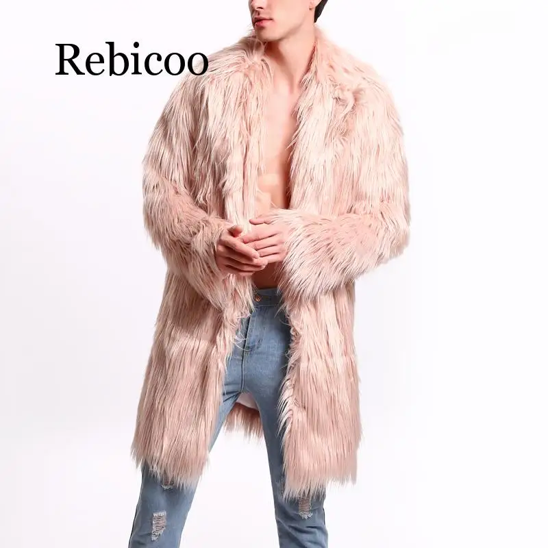 Rebicoo Мужское пальто с мехом Северной зимнее пальто с искусственным мехом ветровка боковой пальто с длинным рукавом в стиле «панк» Щука пальто