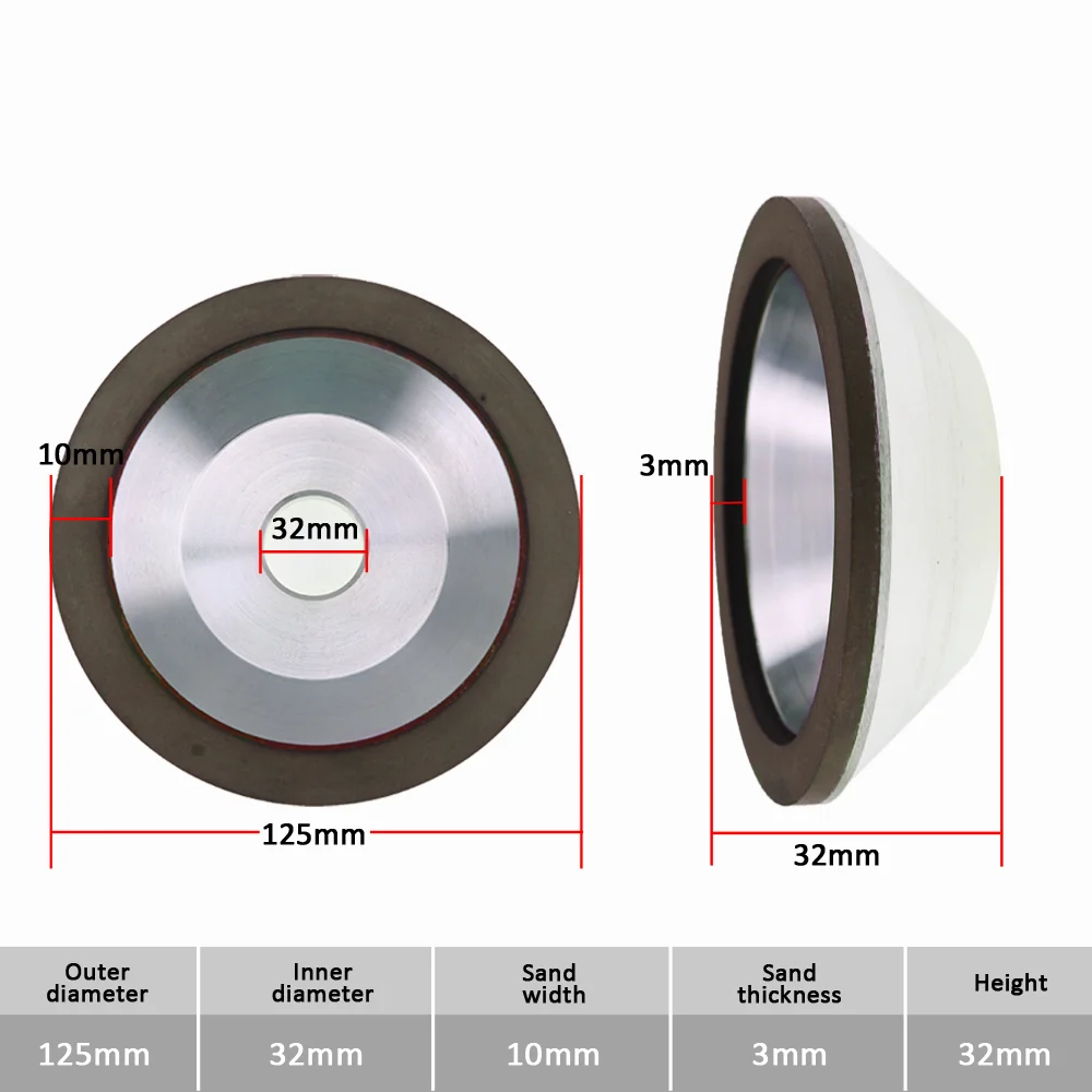 PCD 연삭 디스크 휠 125mm 카바이드 강철 샤프너용 컵 및 볼 휠 150mm 공구 그라인더