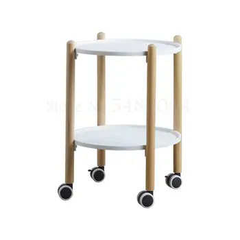

Nordic Creative Danish Trolley Round Solid Wood Sofa Living Room Small Side Table Simple Modern Mobile Dining Car Tea Table