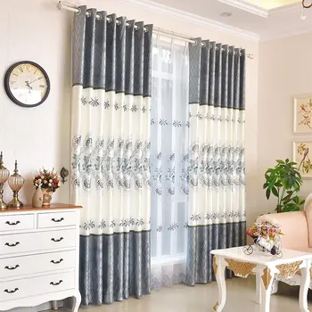 

Customized European Style Curtain for Living Room Bedroom Luxury High-end Simulation Silk Stitching Embroidered Peony Curtains