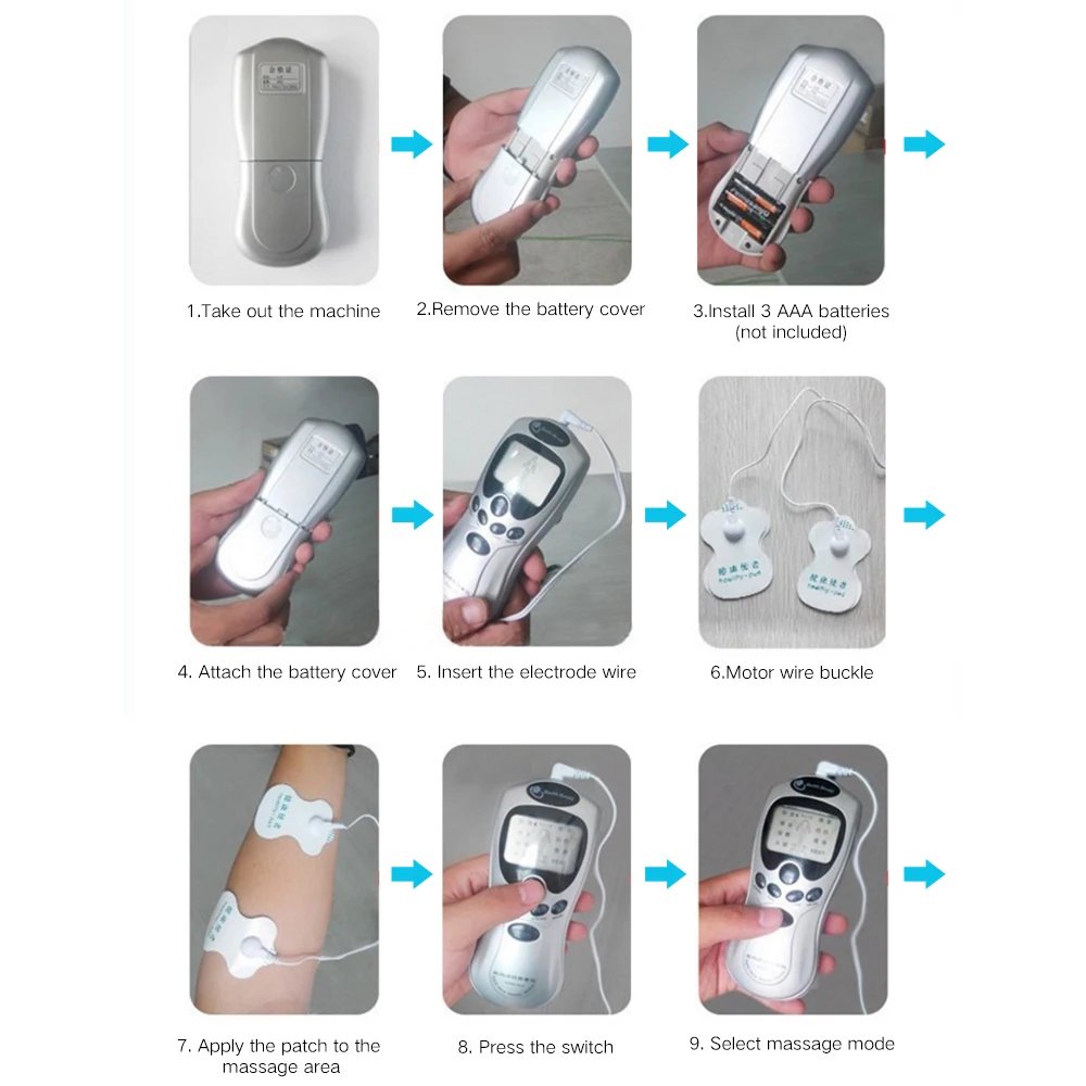 Electric TENS Unit Digital Therapy Machine Electrodes Massage Device EMS Muscle Stimulator Massager for Full Body Health Care