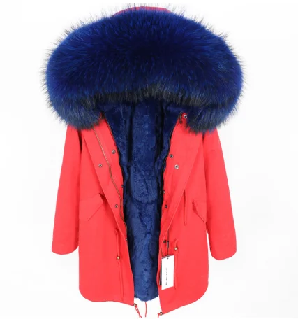 Плотное пальто с натуральным мехом Куртка с капюшоном и большим воротником из меха енота Съемная подкладка из кроличьего меха зимняя парка модная женская одежда - Цвет: 8