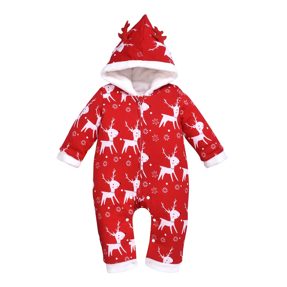 

Baby Boy Girl Christmas Hooded Thicken Fleece Romper for Newborn Cartoon Christmas Deer Tree One-Piece Jumpsuit