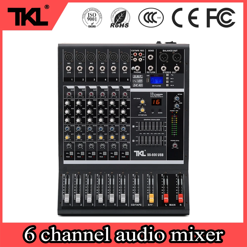 US $222.38 TKL SS600 Professional 6 Channels Bluetooth DJ Mixer USB Reverb Effect Mixing Console Mp3 Stage Audio Mixer