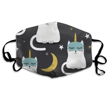 

Cats Are Unicorns Stars Moon Washable Reusable Mask, Cotton Anti Dust Half Face Mouth Mask For Kids Teens Men Women With