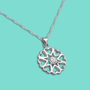 

Bohemian Women's Original 925 Sterling Silver Necklace Color Cubic Zircon Round Pendant Clavicle Chain Fine Jewelry Gift bijoux