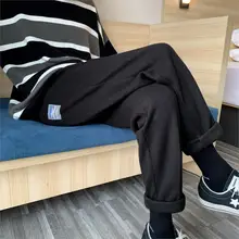 Красивые осенние и зимние популярные корейские свободные шерстяные брюки, однотонные модные повседневные штаны, черные/серые M-2XL