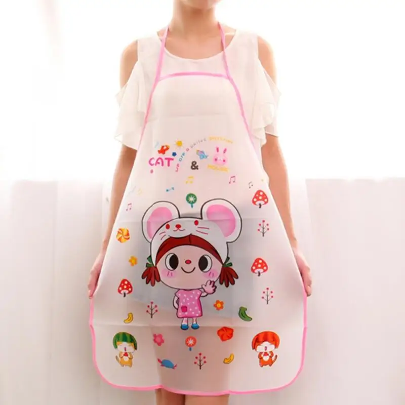 1Pcs Women Waterproof Cartoon Apron Kitchen Restaurant Cooking Bib Aprons Kitchen Sleeveless Apron Daily Househod Cleaning Tools