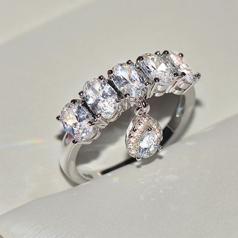Роскошные Кристаллы фианита камень кольцо милый серебряный цвет Обручальные Кольца Овальный палец кольцо обещают обручальные кольца для влюбленных для женщин