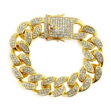 20 мм широкий большой тяжелый хип-хоп Стразы вымощенные Bling Iced Out кубинские панцирные браслеты-цепочки для мужчин Rapper ювелирные изделия золото серебро