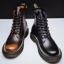 35-48 зимние ботинки мужские удобные теплые Нескользящие зимние мужские кожаные ботинки# NX9585