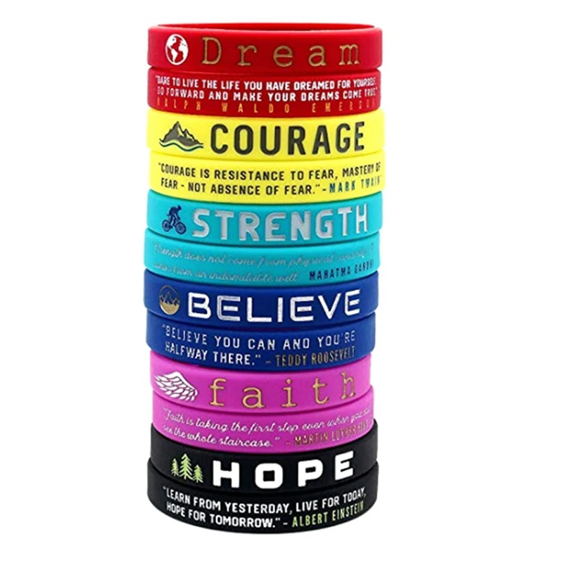 Inspirational Colorful Bracelets With Positive Words Dream Courage Believe Hope Faith Strength Motivational Silicone Wristband