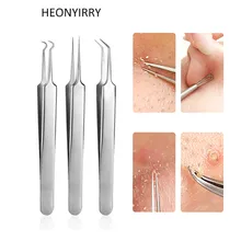 3 шт./партия, практичный игольчатый Пинцет для прыщей, удаления черных точек, прыщей, заостренный изгиб, уход за лицом, инструменты, экстрактор угрей и комедонов