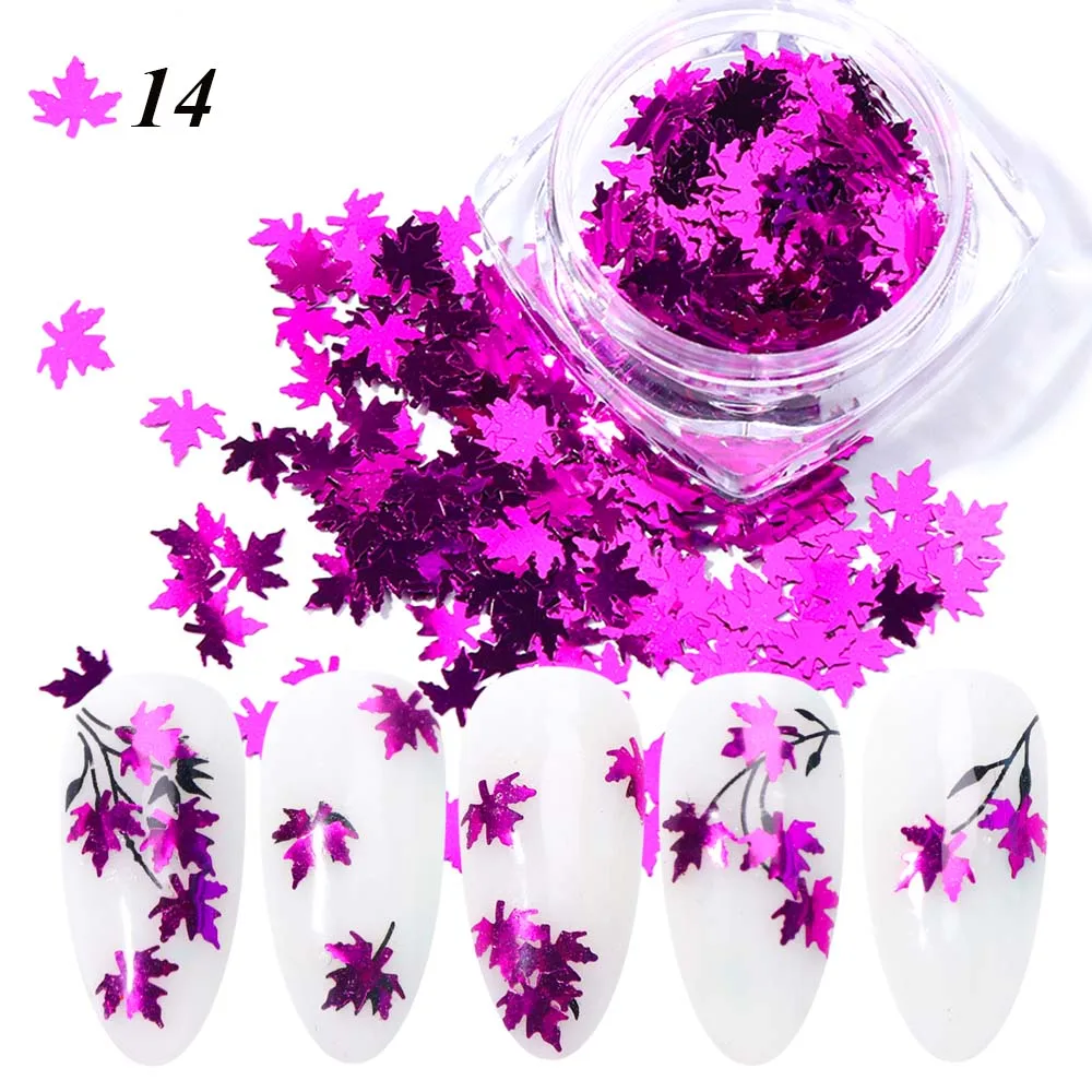 1 Box Maple Leaf Nail Art Glitter Flakes Gradient Multicolor Paillette Sparkly Sequins For Autumn Polish Decor Manicure LA1528 - Цвет: 14