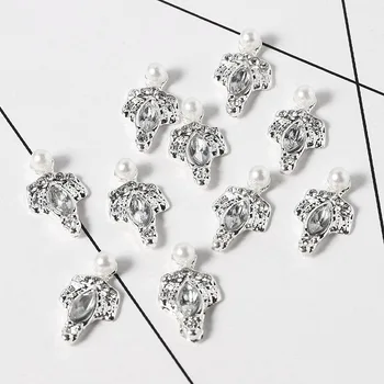 

10pcs Manicure Tools Bridal 3D Nail Accessories Wholesale Crystal nail Crown Bow Rhinestone Alloy DIY Metal Decoration Jewelry