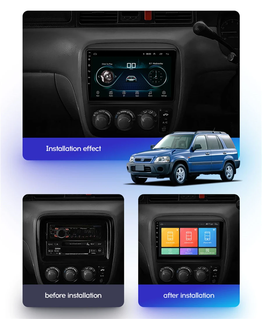 Car Stereo Radio GPS Navigation WIFI Mirror Link FM 9'' Android 10.1 2+32GB For Honda CR-V CRV 1995-2001