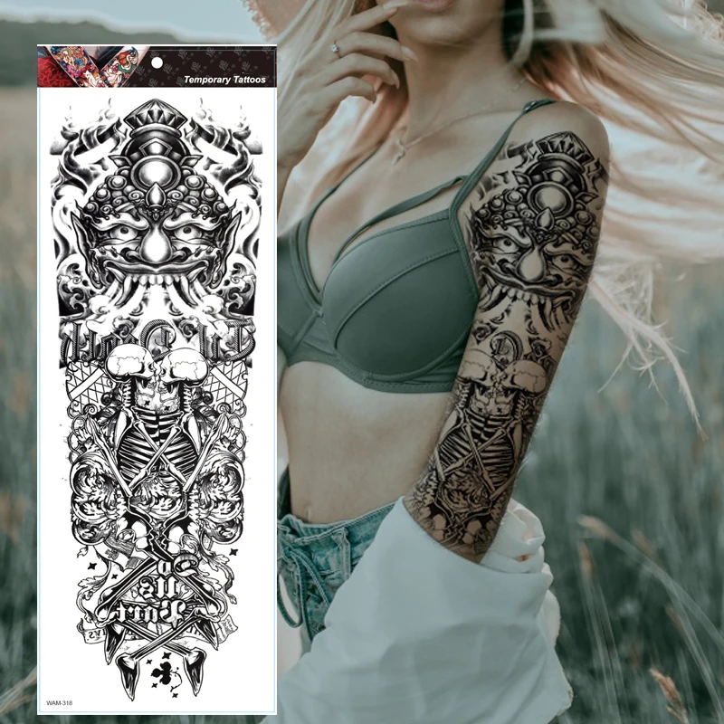 Large arm sleeve tattoo tiger skull owl waterproof temporary tatto sticker fox lion body art full fake tatoo women men