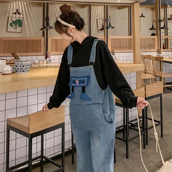 

8151# Back Zipper Autumn Spring Denim Maternity Bib Pants Loose Jumpsuits Clothes for Pregnant Women Pregnancy Overalls Pants