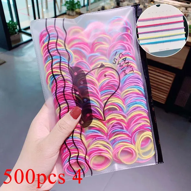 100/500pcs/Bag Girls Cute Colorful Basic Elastic Hair Bands Ponytail Holder Children Scrunchie Rubber Band Kids Hair Accessories 500pcs 4