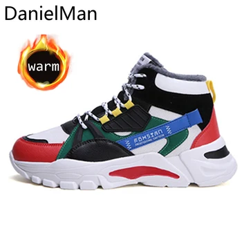 

DanielMan New Hip Hop High Top Men Sneake Non Slip Warm With fur Casual Walking Shoes Man Outdoor Lightweight Footwear Male 214