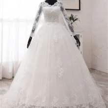 Новые весенние Свадебные платья с кружевной аппликацией и длинным рукавом Vestidos De Novia 2021 белые свадебные платья принцессы с v-образным вырезо...