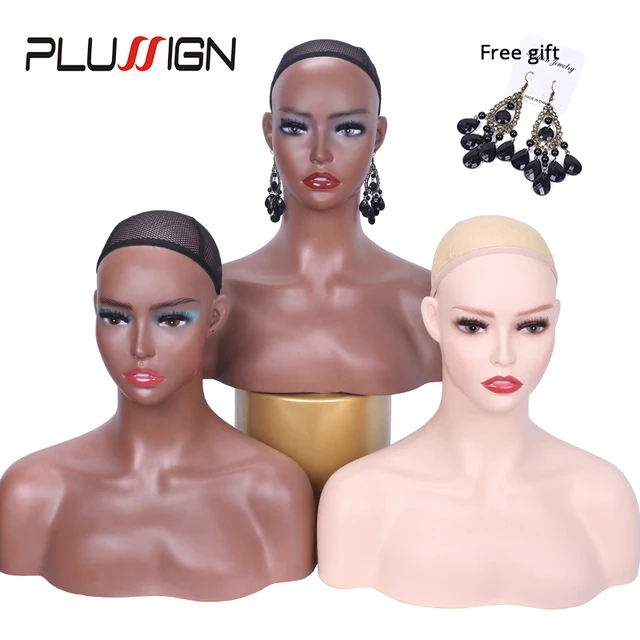 Realistic African American Female Mannequin Head with Shoulders Plastic  Manikin Heads for Wigs Earrings Hat Sunglassess Display