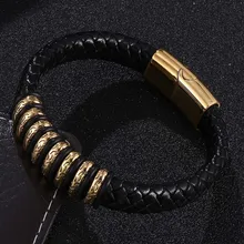 

Fashion Leather Bracelet Punk Style Stainless Steel Men's Leather Bracelet Design Bangles Men Wristband Jewelry Gifts BB0778