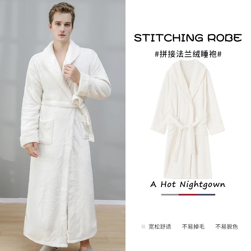 Women's Nightgown Winter One Pair of Lovers Coral Fleece Bathrobe Fleece-Lined Thickened Flannel Men's Pajamas Autumn and Winter