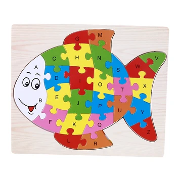 

Kids Wooden Puzzle, 26 Alphabets Letter Cartoon Animal Puzzle Toy Early Education Toy for Kids (Small fish/Owl/Crab/Cock)