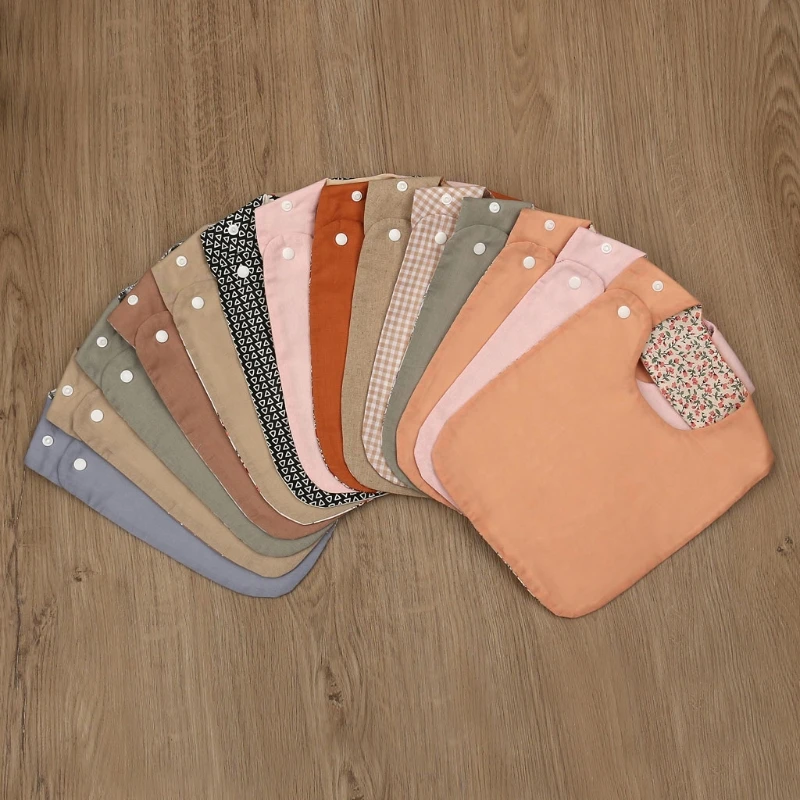 KLV Vintage Floral Double Sided Baby Bibs Cotton Linen Children's Bibs Waterproof Saliva Towel Scarf Bandana Feeding Baby Stuff 3