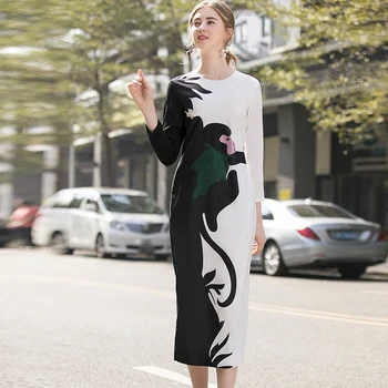 

Women's Runway Dresses O Neck Long Sleeves Cartoons Printed Beaded High Street Fashion Dresses