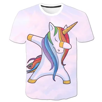 

Children Clothes Unicorn T-shirt Happy Birthday Girl Print Funny Round Neck 3D T Shirts Girl Tops Teenager Summer Short Sleeve
