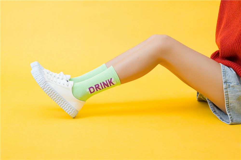 Women's Funny Words Loved Think Drink Sleep Play Lettered Striped Art Socks Couples Skateboard Hipster Street Dance Harajuku Sox