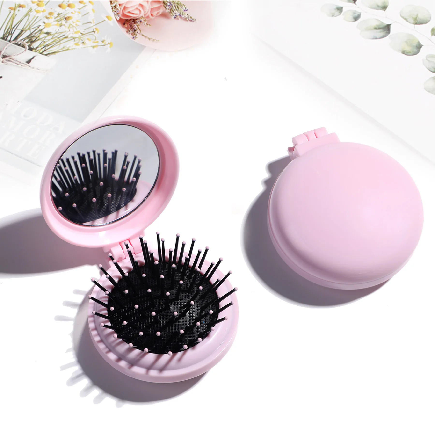 H8298d51c9b624681a08ceecb32cf97b8v Mini Pocket Mirror Cute Massage Folding Mirror with Comb Portable Pocket Small Travel Girl Hair Brush with Mirror Styling Tools