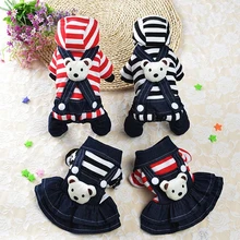 

New Design Pet Costume With Funny Bear On The Back 100% Breathable Dog Jumpsuit Dress With Stripes At Lowest Price Pet Supplies