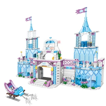 

641Pcs MOC DIY Ice Castle Palace Model with Lights Small Particles Assembly Building Block Gift Set For Kids Girls