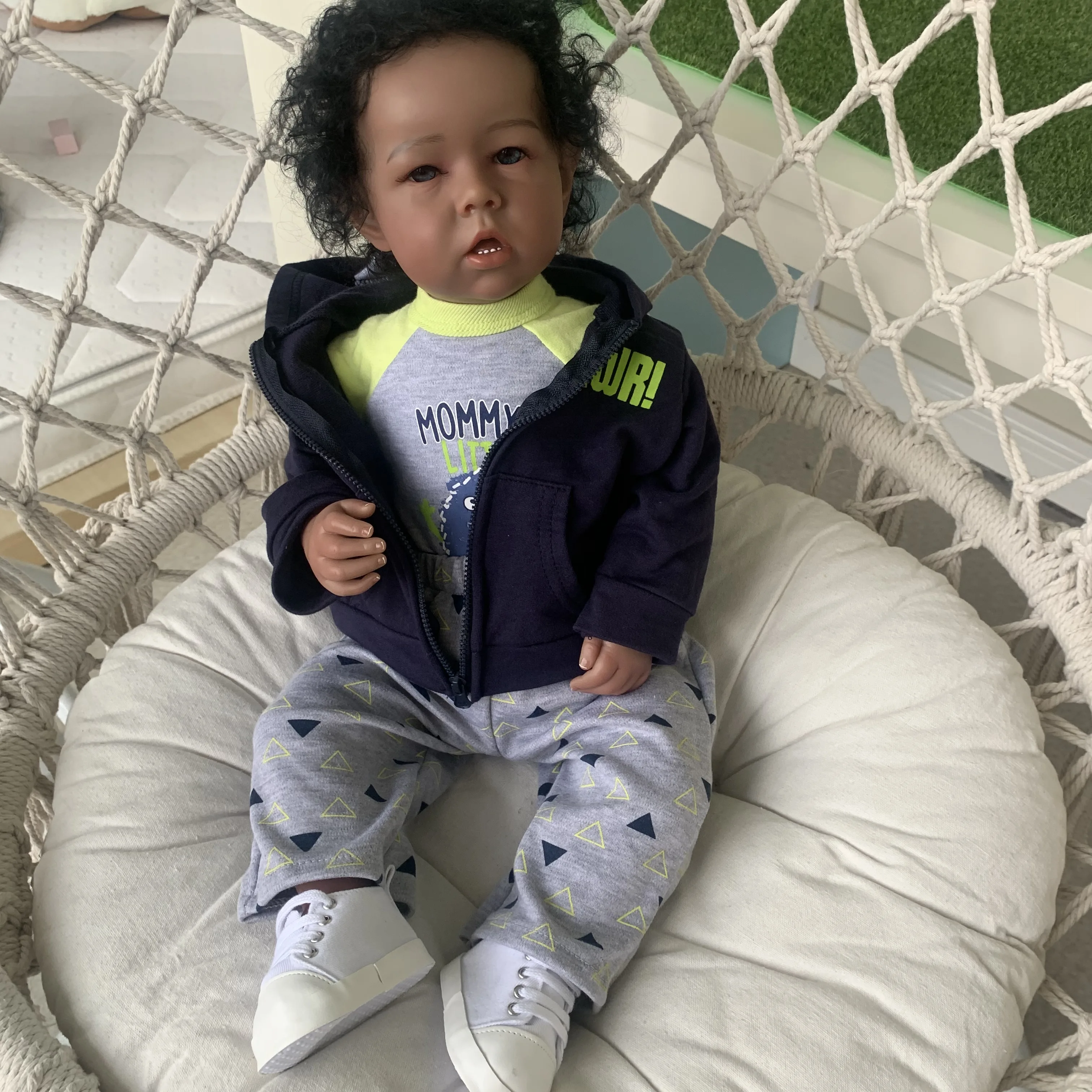 NPK 50CM Liam Bebe Doll Reborn Baby in Blak Skin Boy Doll Africn 