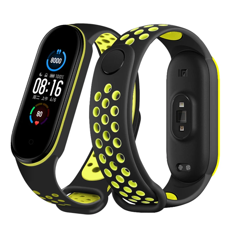 Silikon Strap für Xiaomi Mi Band 3 4 5 6 Zwei-farbe Strap Porösen Anti-schweiß Sport Atmungsaktiv schnalle Ersatz Handgelenk Gürtel