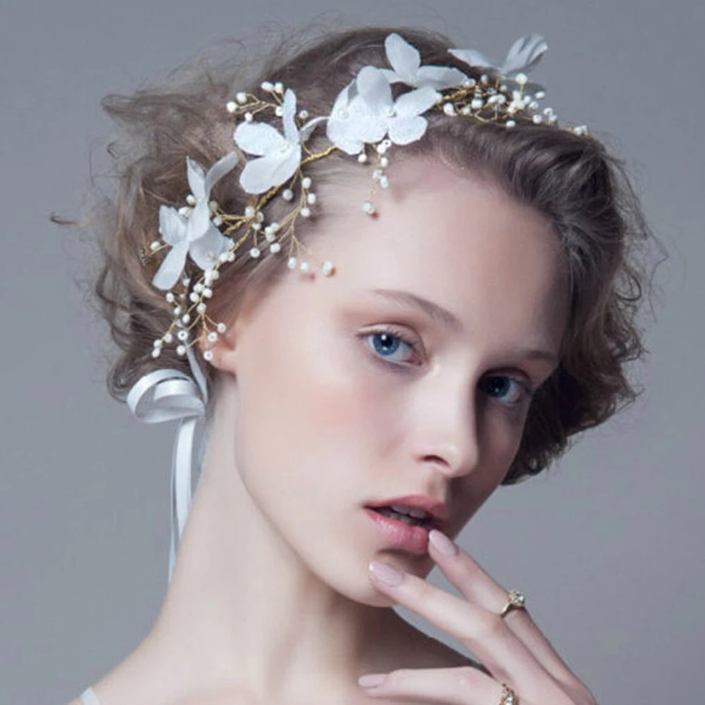 Women Girl Pearl Flower Wedding Bridal Headband Clip Hair Band Tiara Accessories