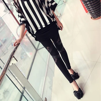

Black Cotton Lace PU Leather Women Stitching Lace Stretch Legging Tight Pants Black Make Your Legs Slim Soft Material