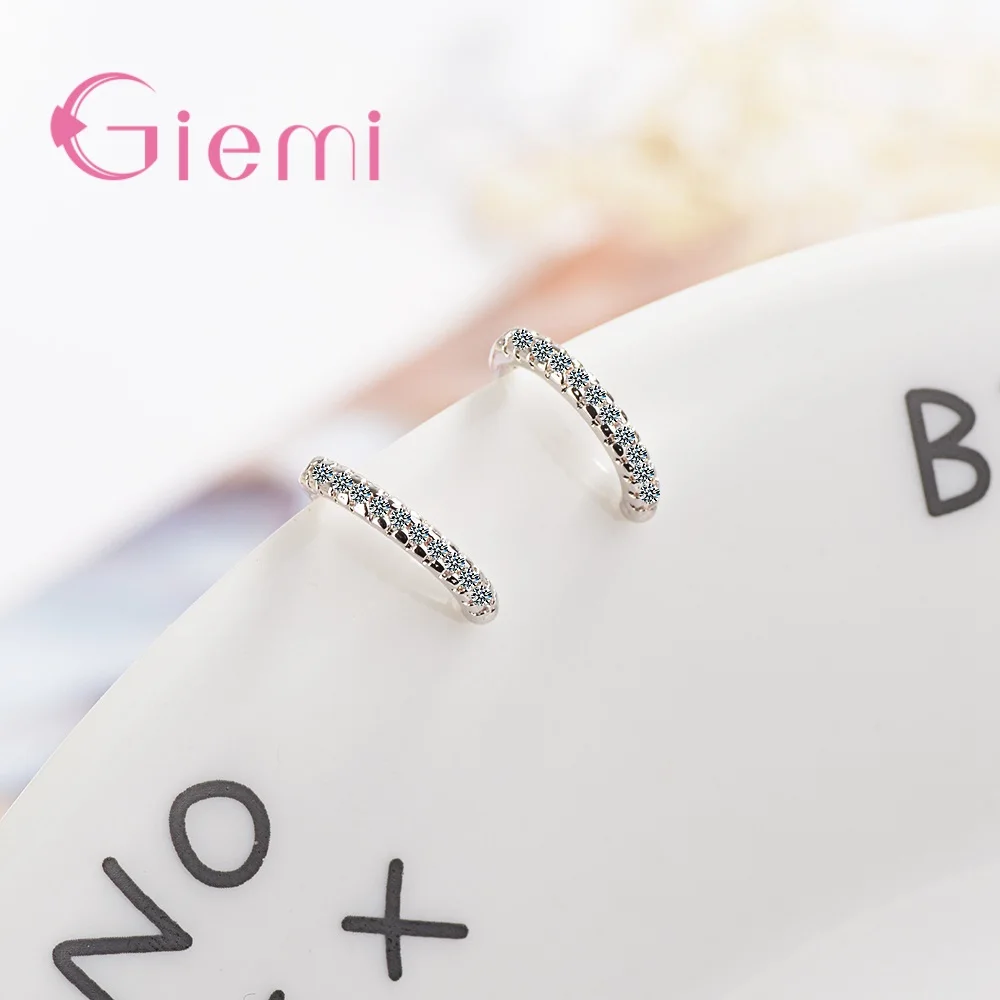 925 Sterling Silver Ear Clip Earrings Simple CZ Crystal Paved Circle Loop Design Cuff Jewelry for Wedding Engagement ear clip earrings clip earrings ear clip ear accessories