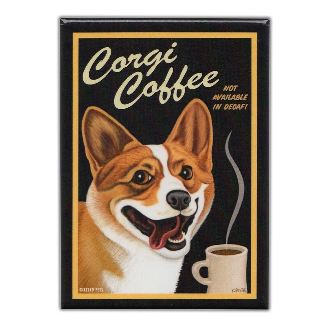 

Retro Dogs Refrigerator Magnets - Corgi - Coffee - Vintage Advertising Art - 2.5\ x 3.5\