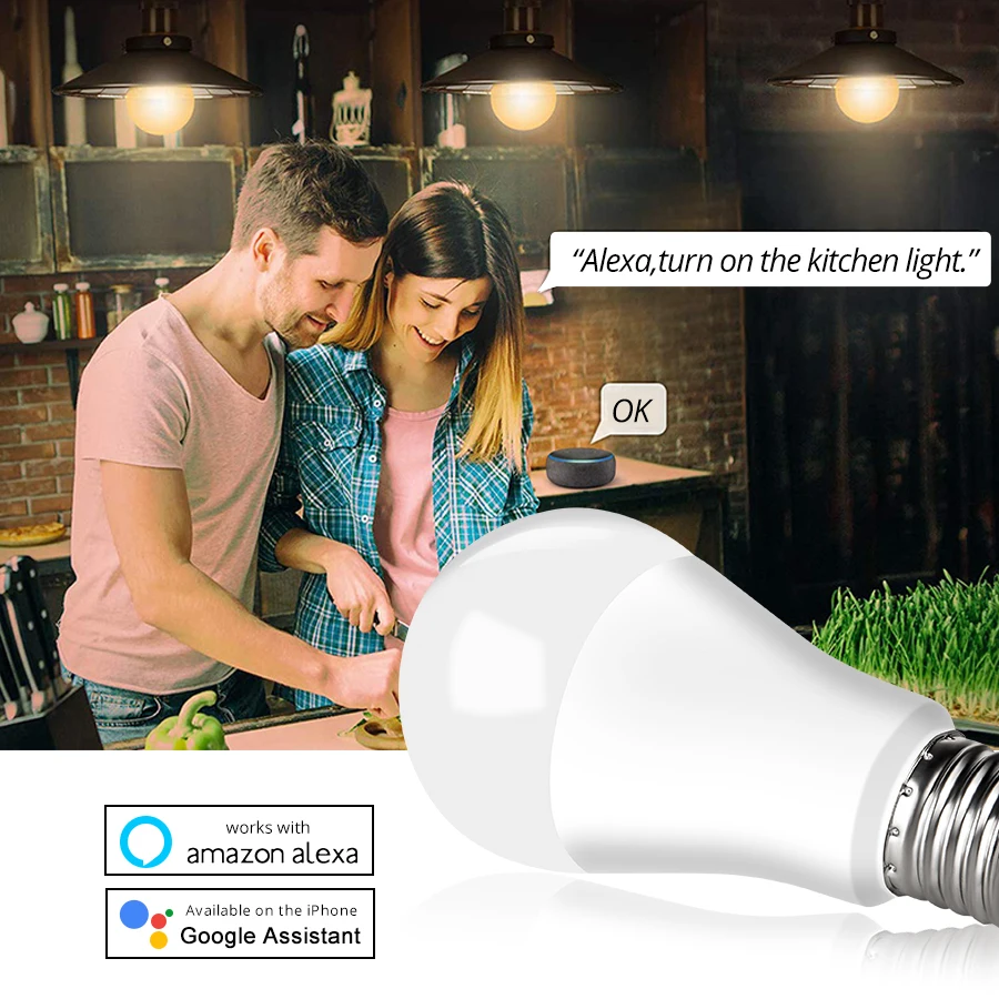 Умная светодиодная лампа 85 265 в E27 15 Вт Bluetooth Wi Fi 10 RGBW подсветка|Светодиодные лампы